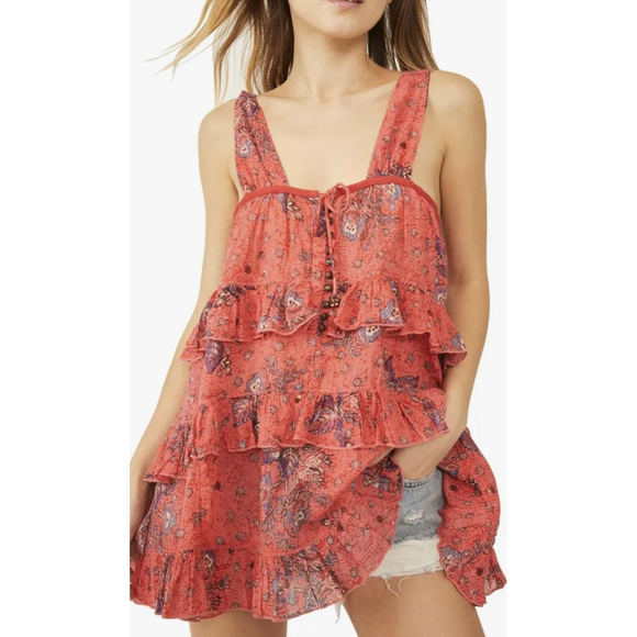 FREE PEOPLE Sunrise Nightie Coral Boho Mini Dress - Picture 3 of 11
